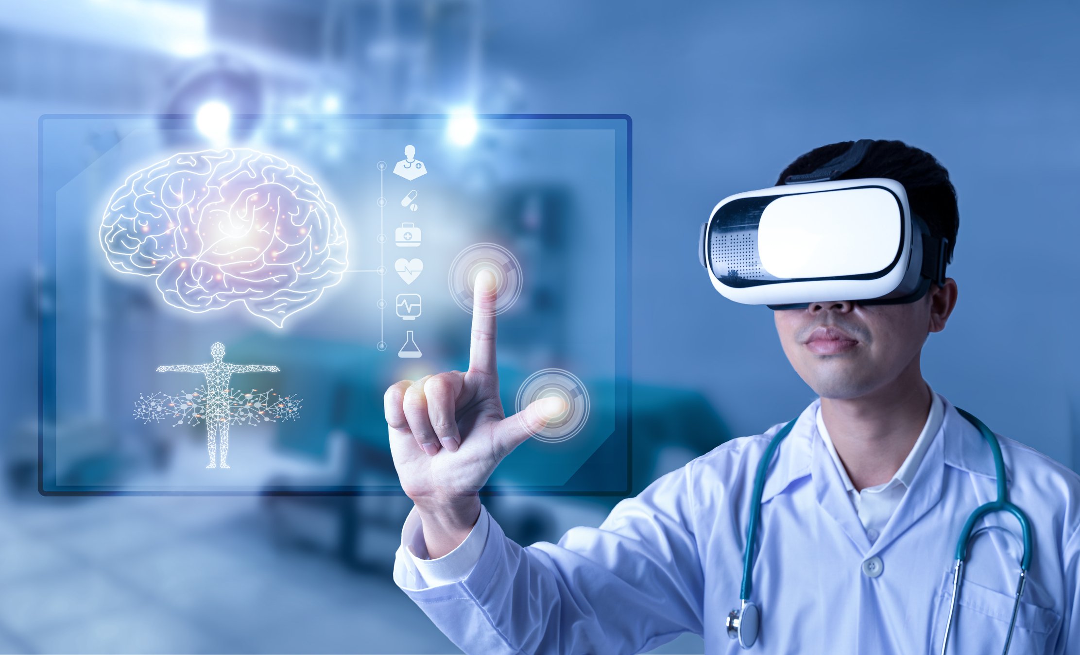 Medical student using virtual reality headset